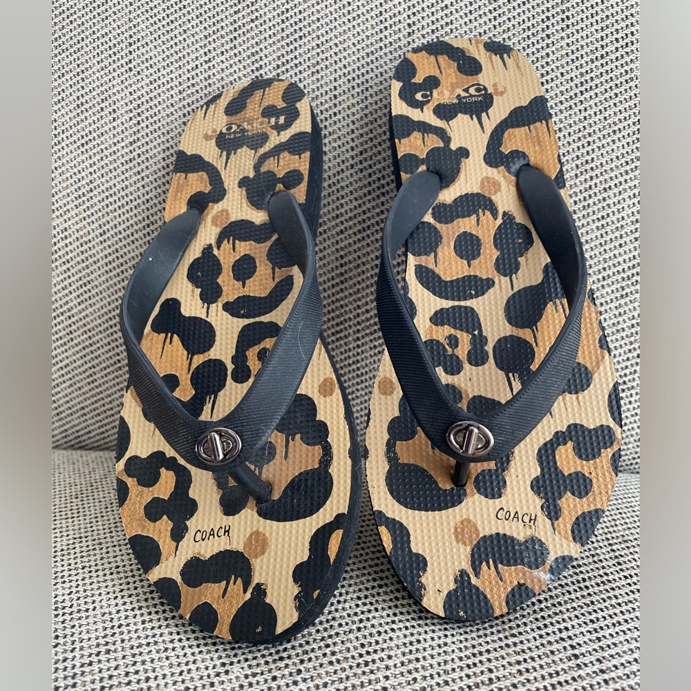 Coach Flip Flop sandal leopard black 5 / 6 - Picture 2 of 4